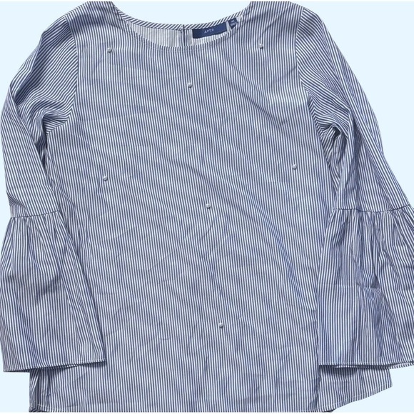 Apt. 9 Tops - Apt. 9 Blue White Striped Pearl Embellished Bell Sleeve Blouse XS